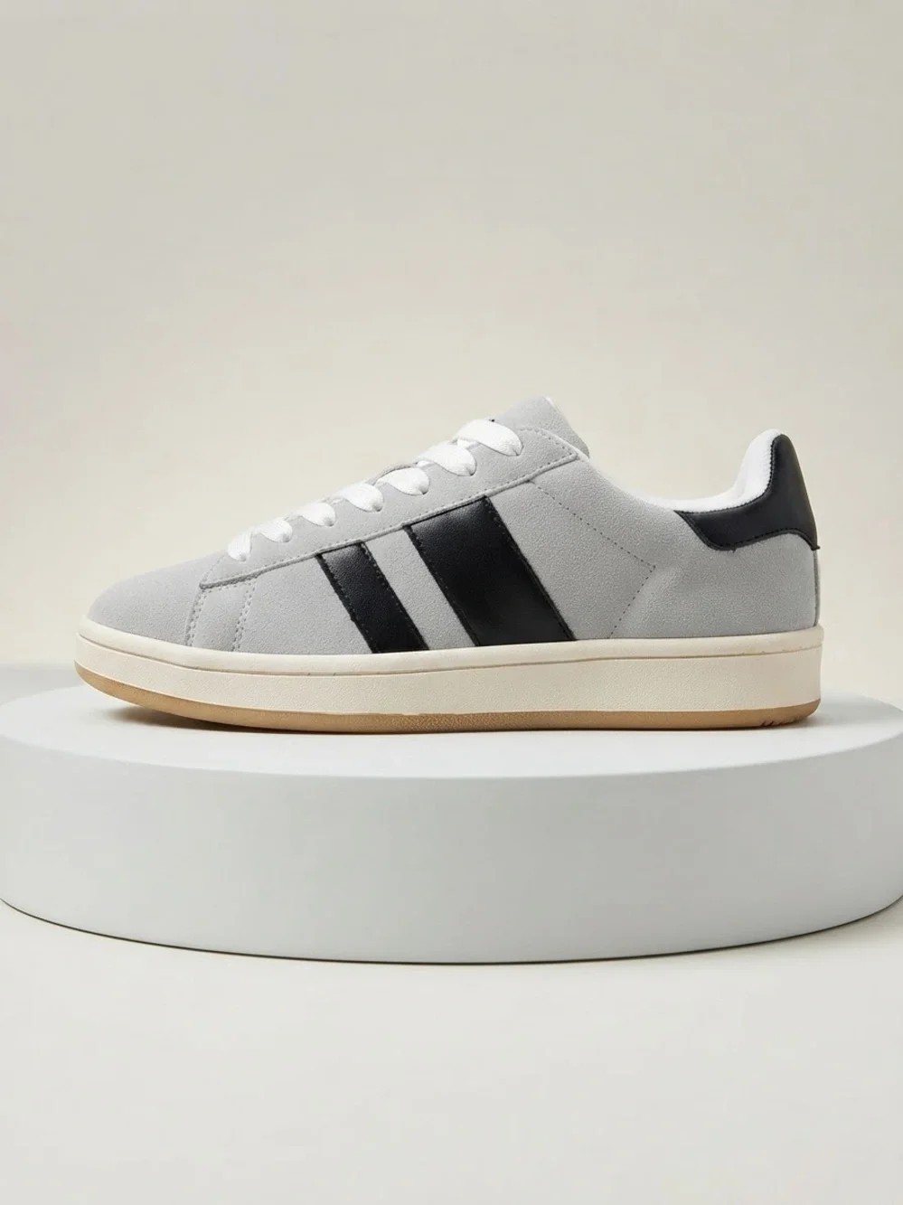 Madden Girl Light Gray and Black Low-Top Sneakers